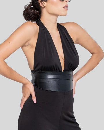 ObsidianWrap Womens Black Leather Corset Belt Sculpted Waist Belt