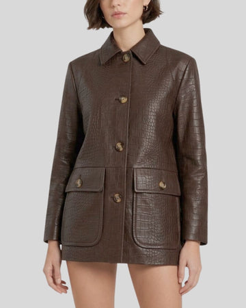 Cocoa Croc Leather Car Coat