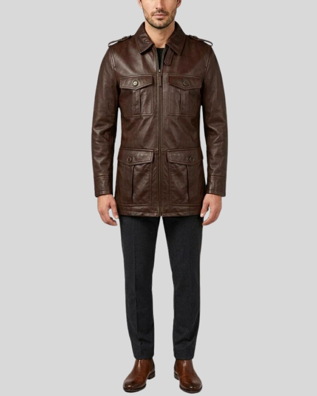 Dark Brown Leather Field Jacket