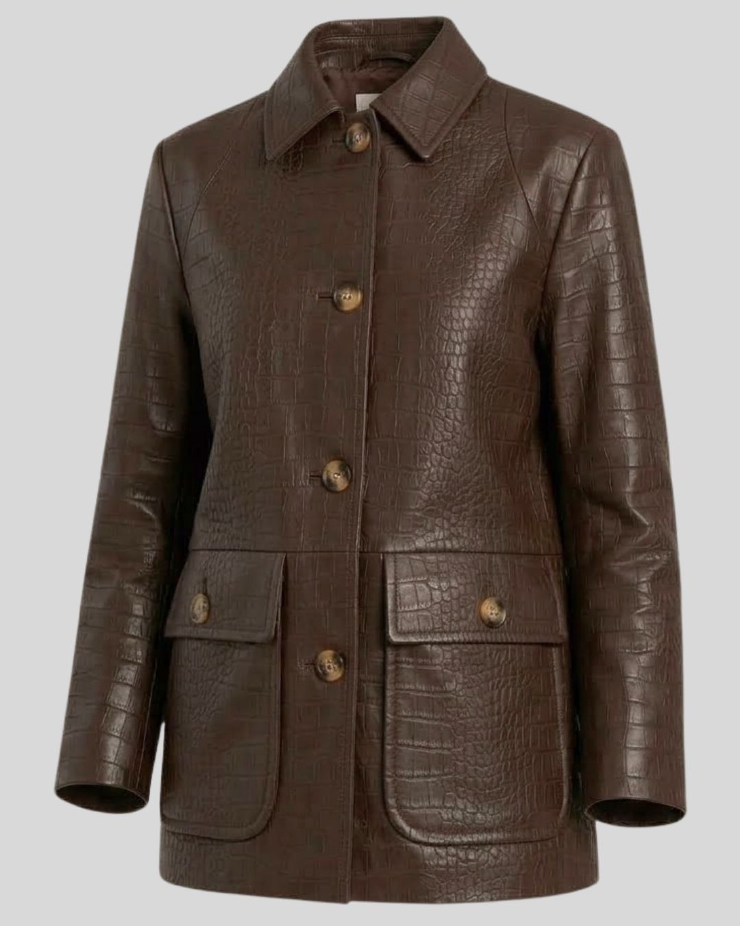 Cocoa Croc Leather Car Coat