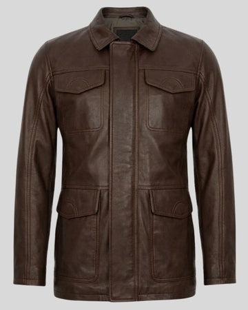 Darkwood Brown Leather Field Jacket