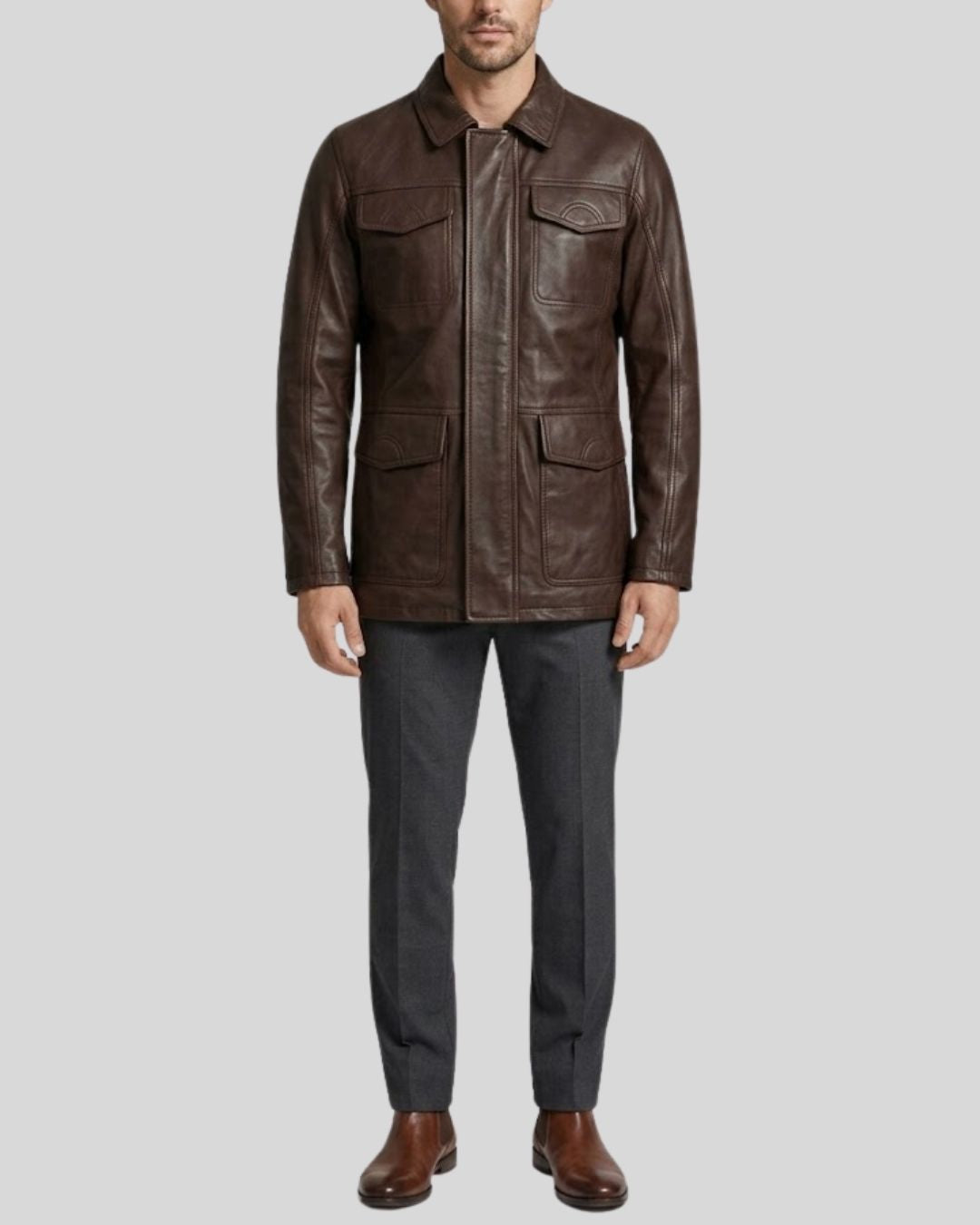 Darkwood Brown Leather Field Jacket
