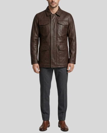 Darkwood Heritage Brown Leather Field Jacket for Men