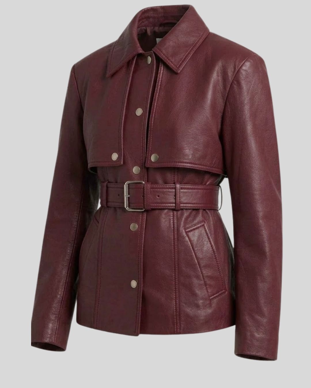 Valenne Burgundy Belted Leather Jacket