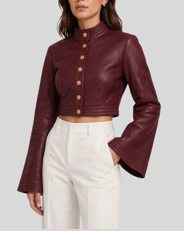 Aureline Burgundy Cropped Leather Jacket