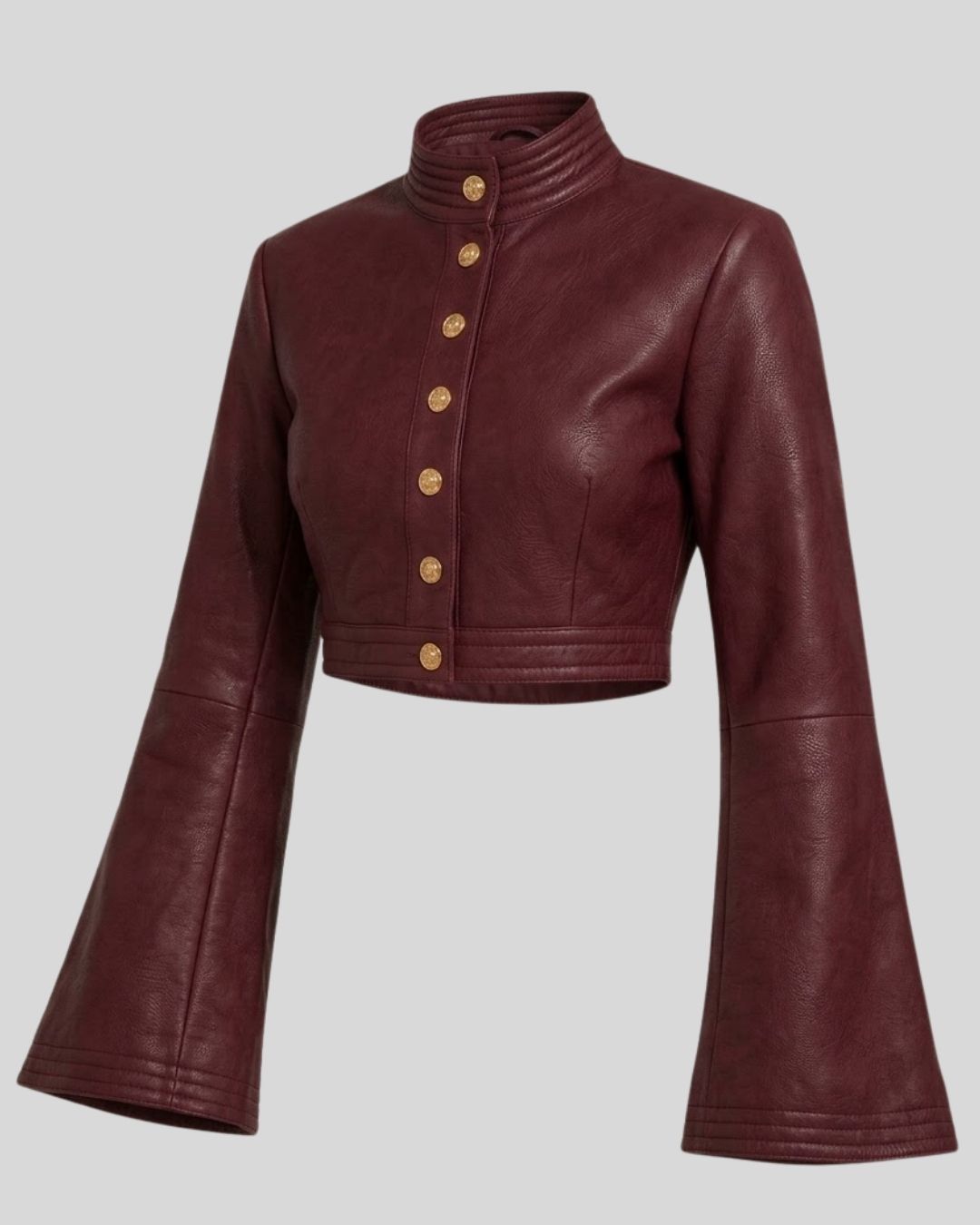 Aureline Burgundy Cropped Leather Jacket