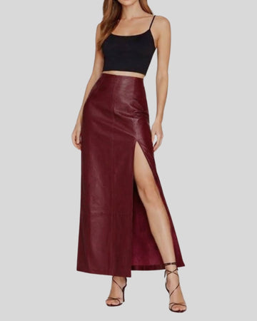 Marielle Burgundy Leather Maxi Skirt