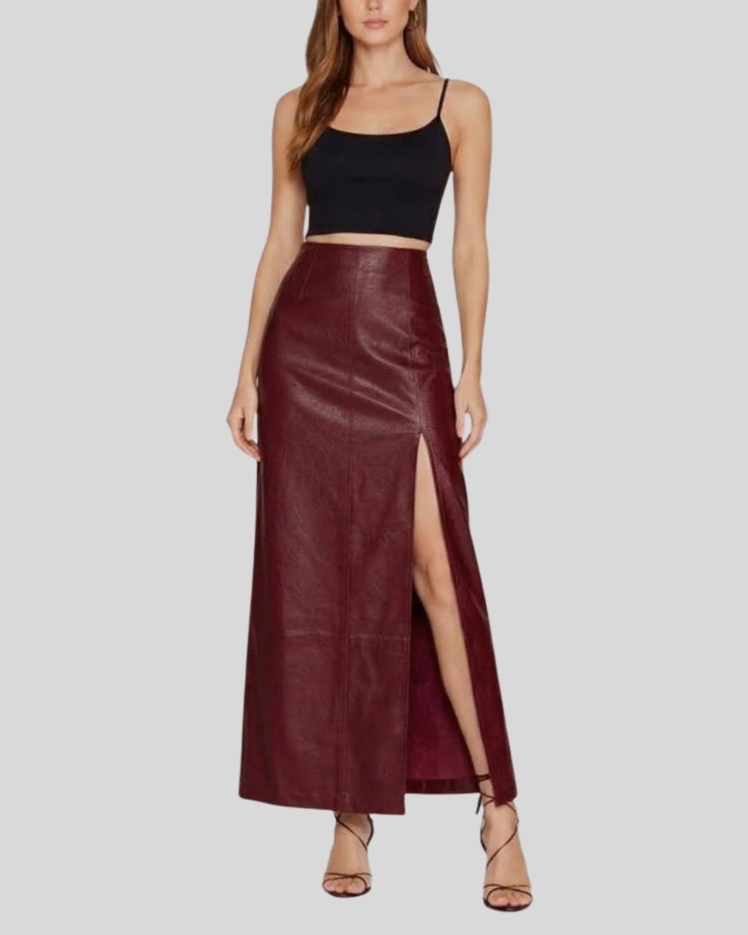 Marielle Burgundy Leather Maxi Skirt
