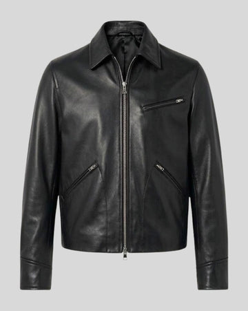 NoirLine Black Leather Zip-Up Jacket