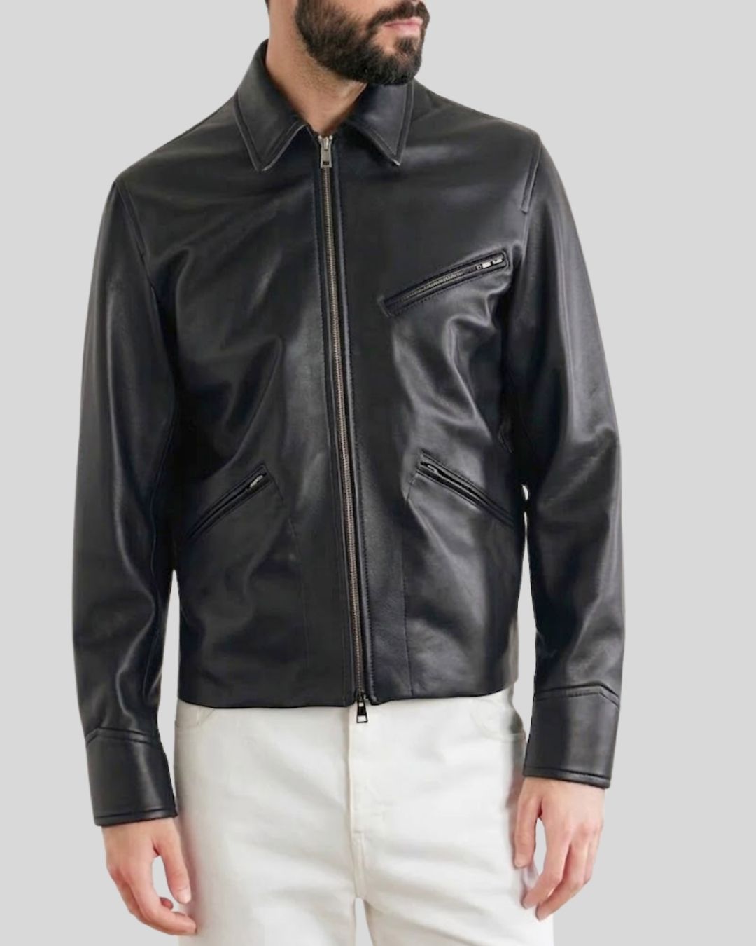 NoirLine Black Leather Zip-Up Jacket