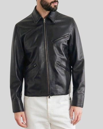 NoirLine Black Leather Zip Jacket for Men
