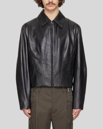 NoirArc Black Leather Cropped Jacket for Men