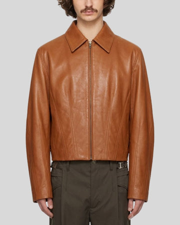 CedarForm Brown Leather Cropped Jacket for Men