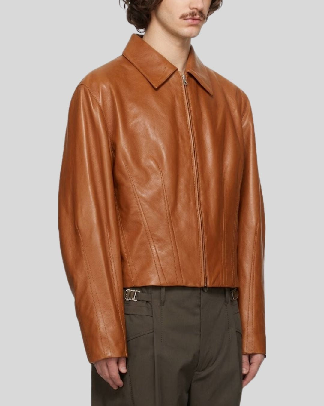 CedarForm Brown Leather Cropped Jacket