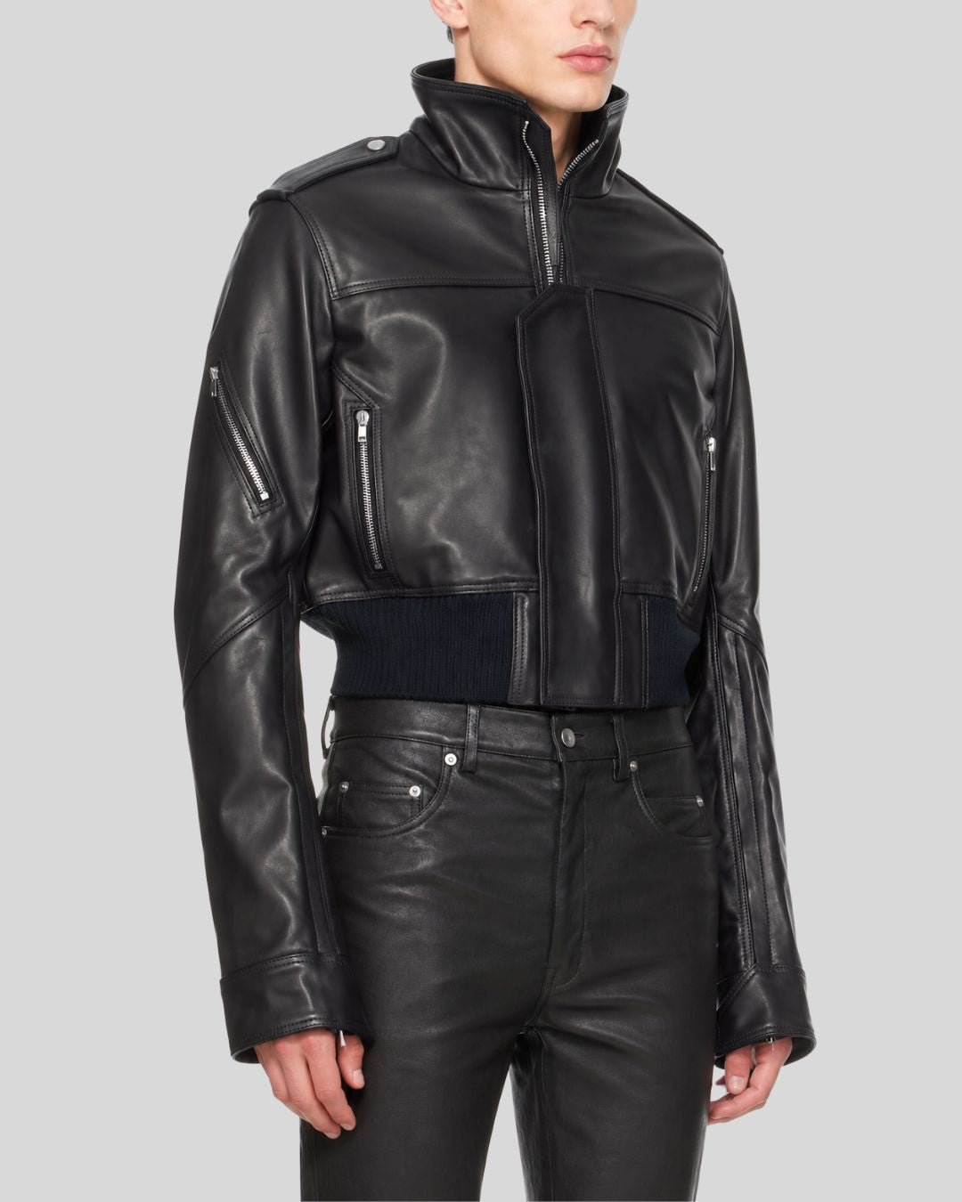 Obsidian Edge Black Cropped Leather Jacket