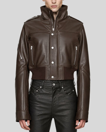 Iron Crest Brown Cropped Leather Jacket for Men