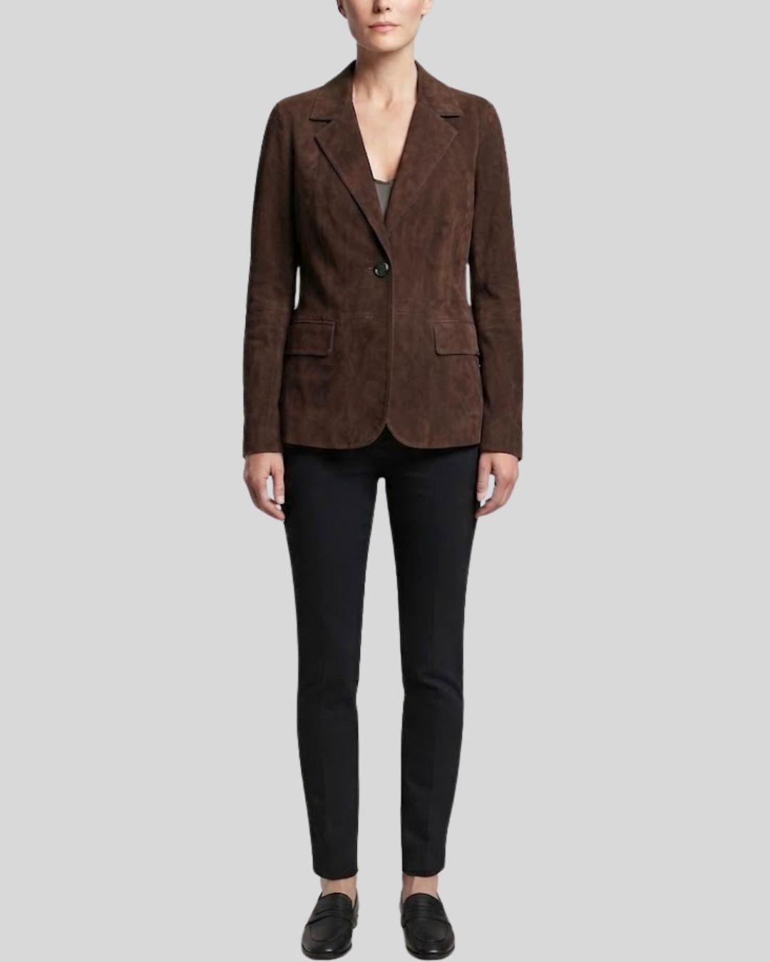 Dark Brown Suede Blazer for Women