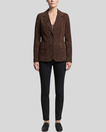 Cocoa Atelier Dark Brown Suede Blazer for Women
