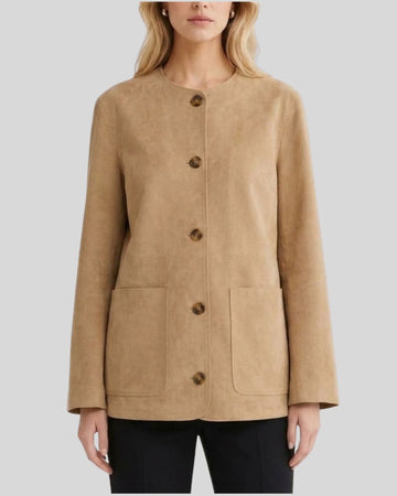 Sahara Line Collarless Suede Jacket