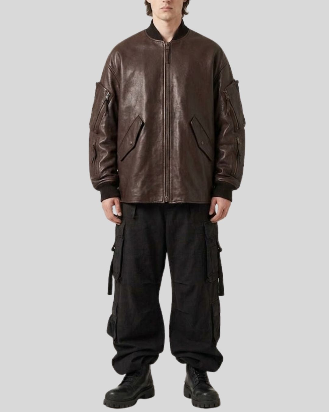 IronVale Dark Brown Oversized Leather Jacket