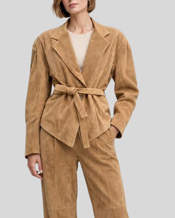 Sienna Camel Suede Belted Blazer Jacket