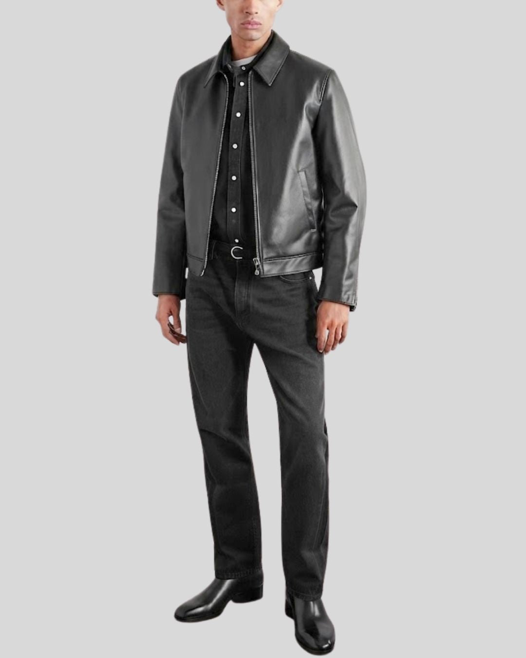Night Vector Black Leather Racer Jacket