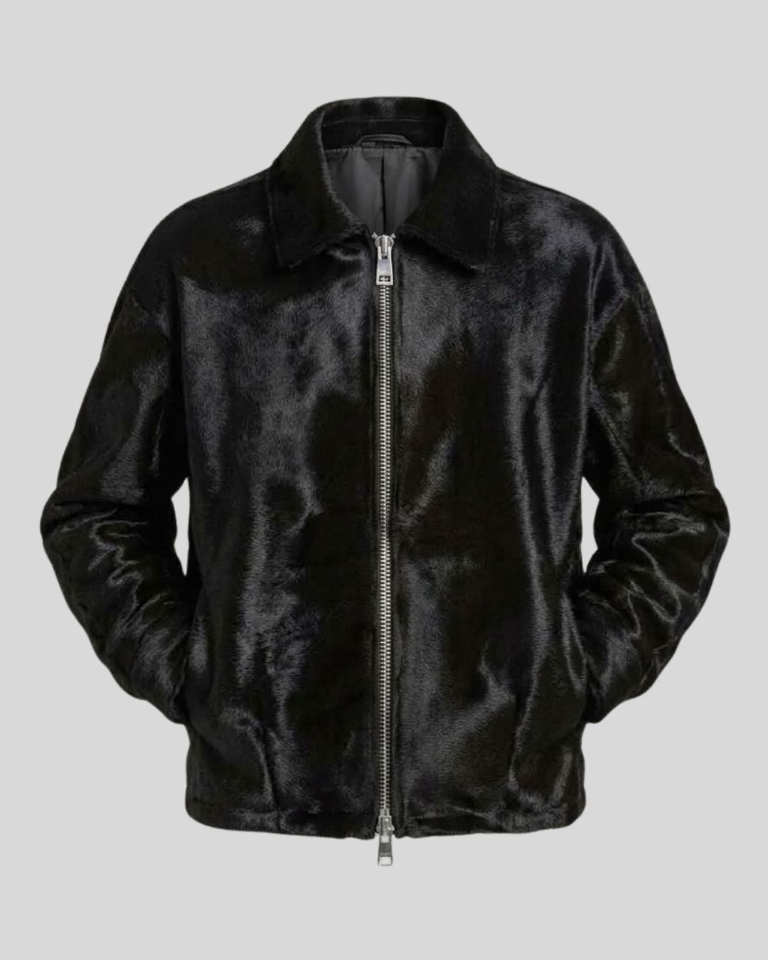 Noir Black Hair-On Leather Zip Jacket