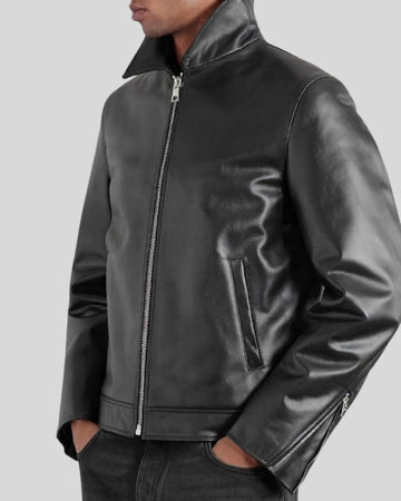 Night Vector Black Leather Racer Jacket
