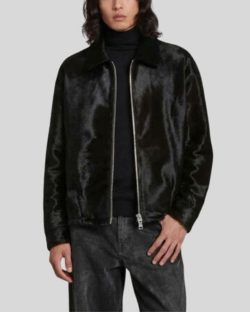 Noir Black Hair-On Leather Zip Jacket