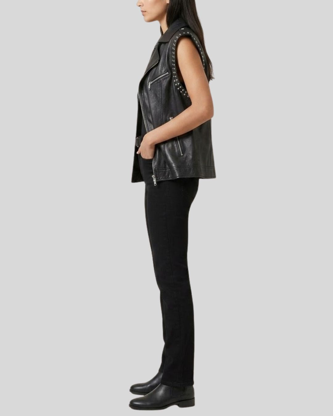 StudEdge Black Leather Vest