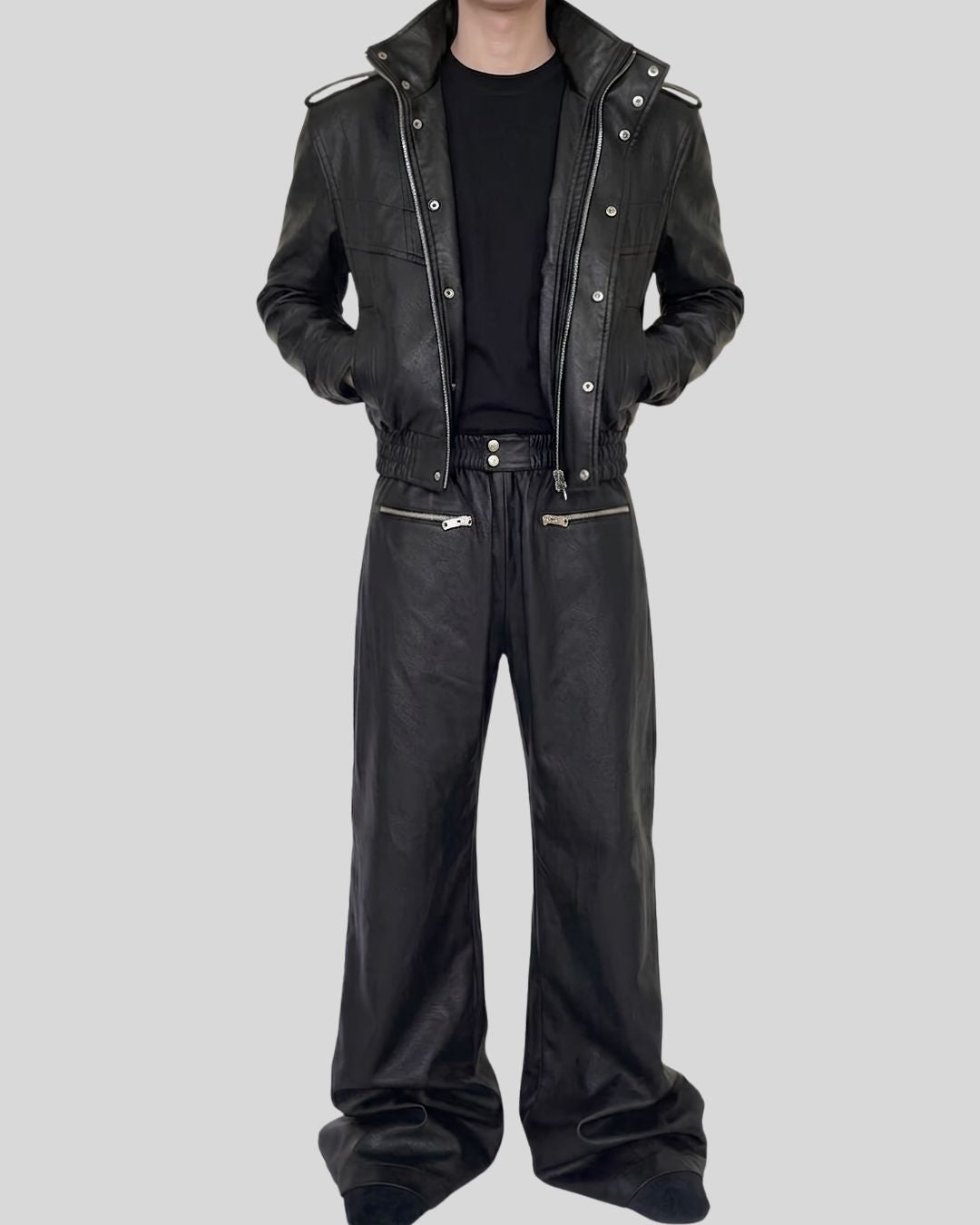 Apex Guard Black Cowhide Leather High Neck Jacket for Men