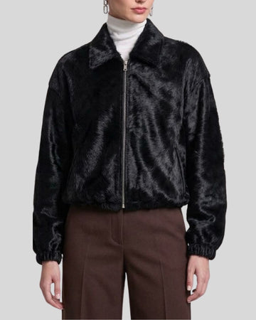 Noirelle Black Hair-On Leather Zip Jacket