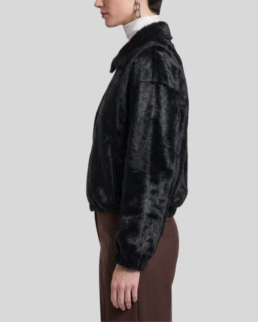 Noirelle Black Hair-On Leather Zip Jacket
