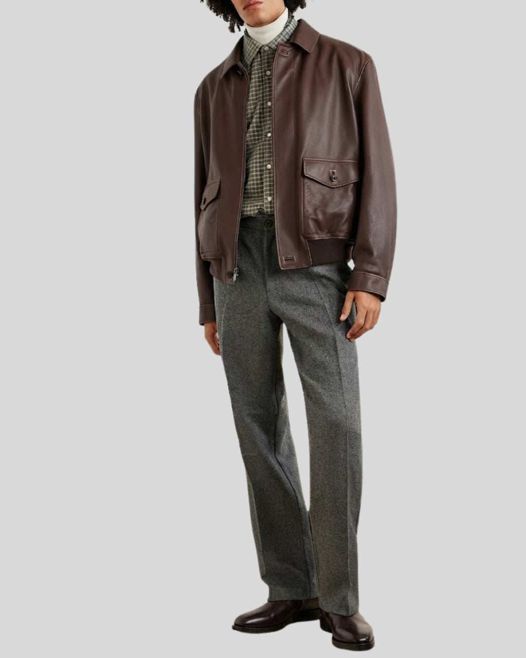 Heritage Dark Brown Leather Bomber Jacket