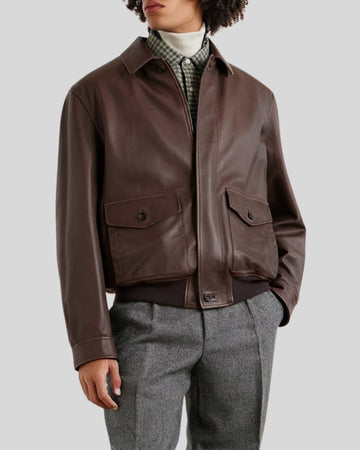 Heritage Dark Brown Leather Bomber Jacket