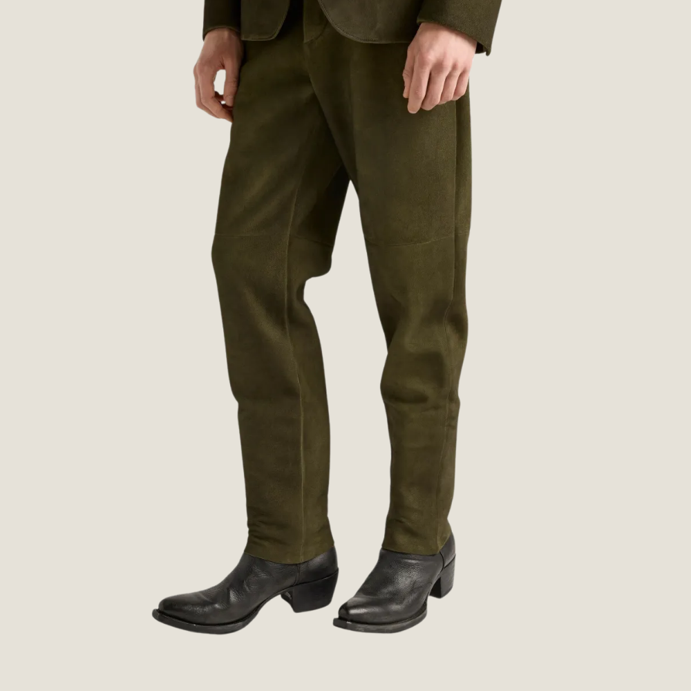 Olive Green Suede Pants for Men