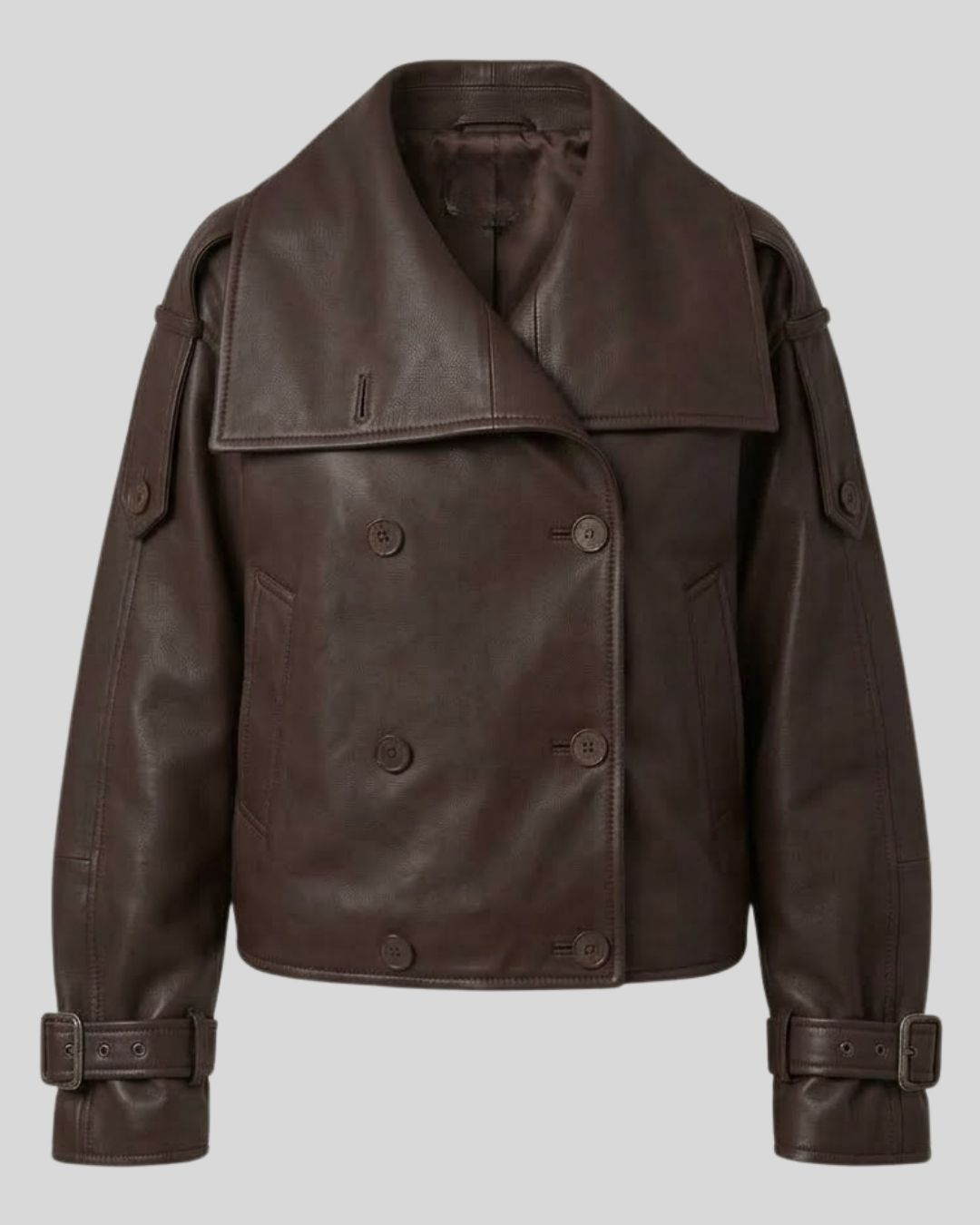 Noir Époque Dark Brown Cropped Leather Trench Jacket