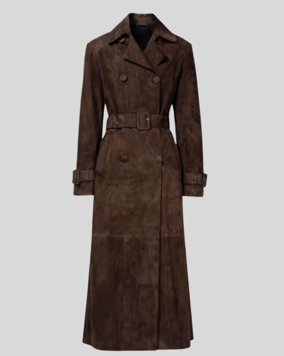 Noir Heritage Dark Brown Suede Maxi Trench Coat