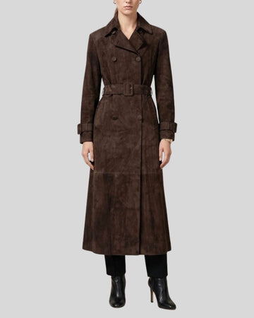 Noir Heritage Dark Brown Suede Maxi Trench Coat