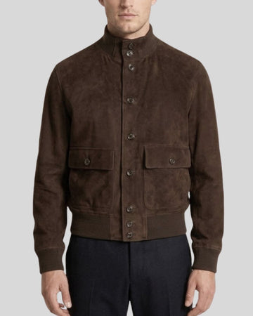 Heritage Dark Brown Suede Bomber Jacket