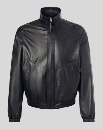 AeroGuard Black Leather Bomber Jacket