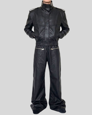 Apex Guard Black Cowhide Leather High Neck Jacket for Men