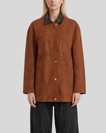 Muntalia Terra Tobacco Brown Safari Suede Jacket