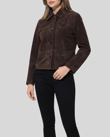 Coffee Muse Cropped Coffee Brown Suede Jacket for Women