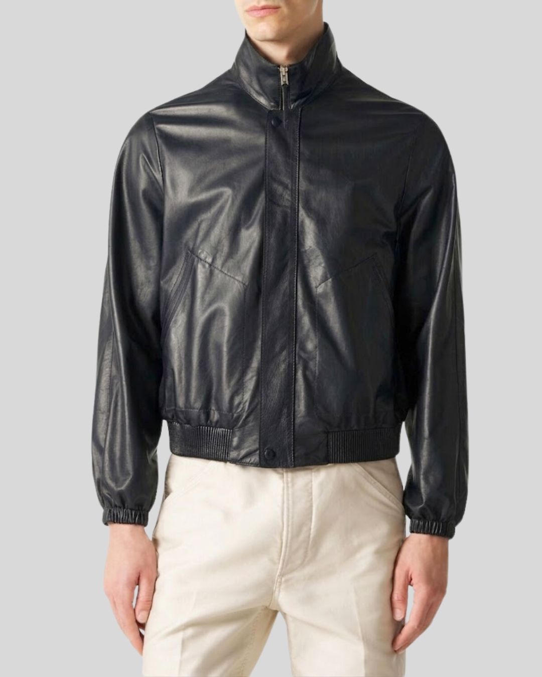 AeroGuard Black Leather Bomber Jacket