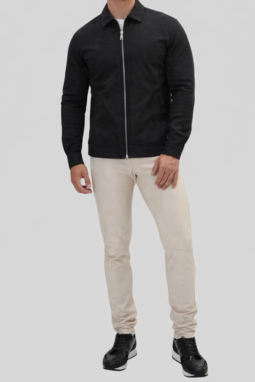 Axis  Ivory Leather Straight Slim Fit Pants for Mens