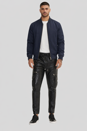 Night Ops Black Leather Jogger Pants For Mens