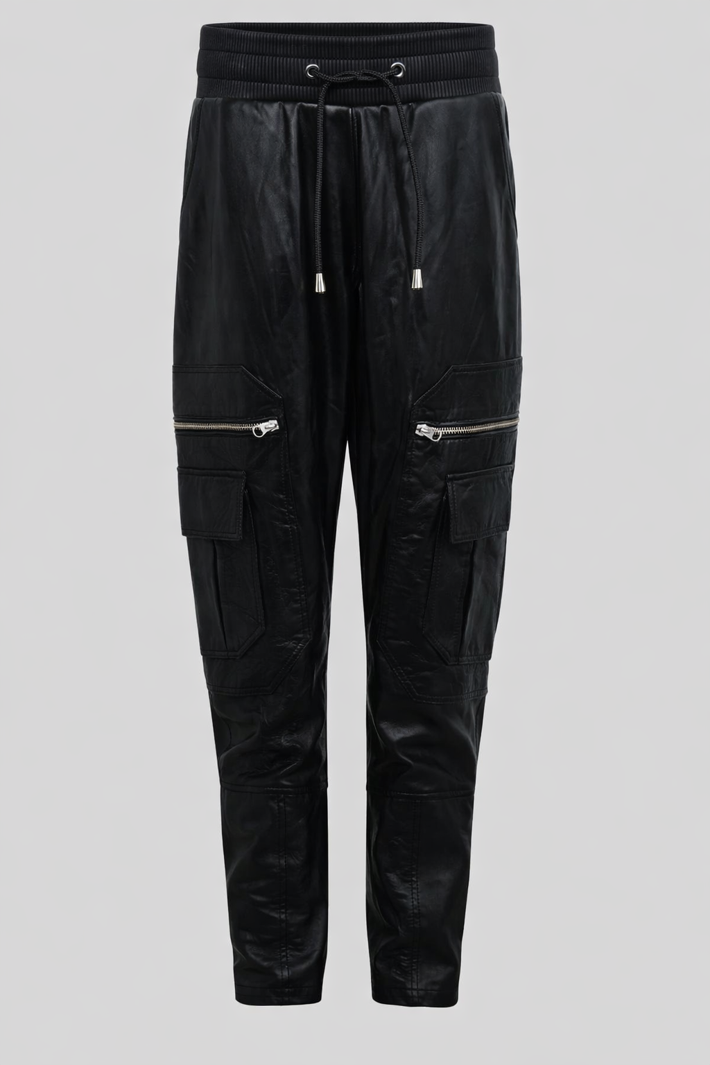 Ops Black Leather Jogger Pants