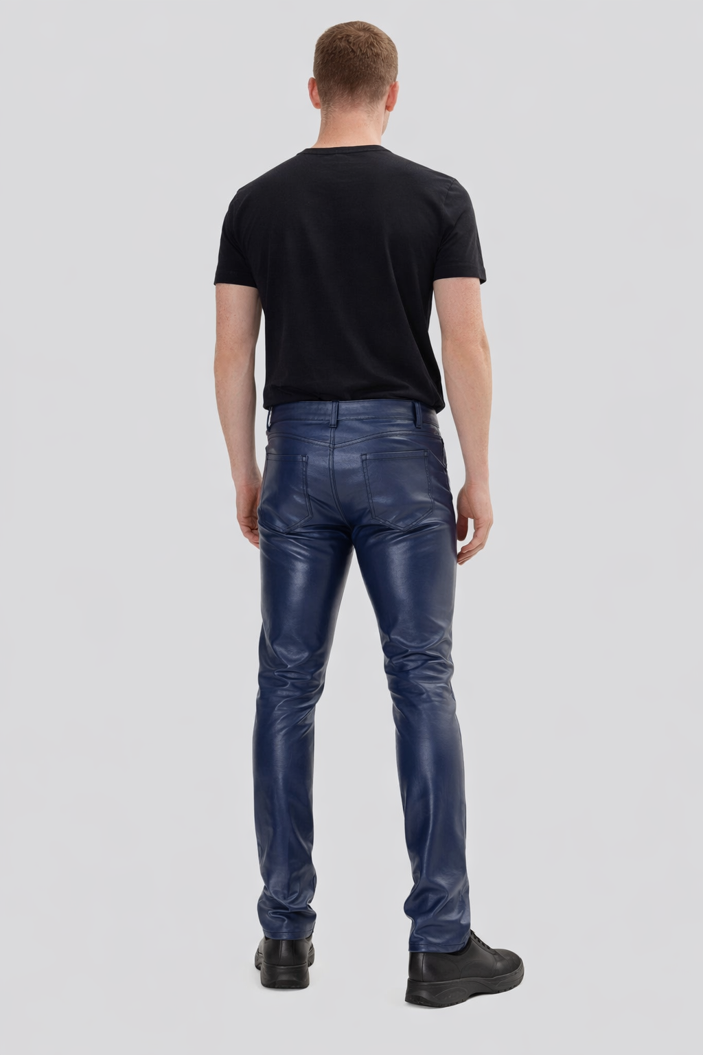 Midnight Stride Navy Blue Leather Slim Fit Pants
