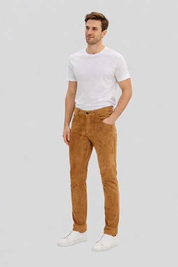 Graphite Stealth Tan Suede Retro Pants For Men